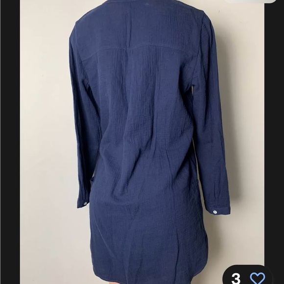 Soft Surroundings Navy Blue Cotton Top Tunic Size S 2 button Long Sleeve V-neck - Picture 8 of 12